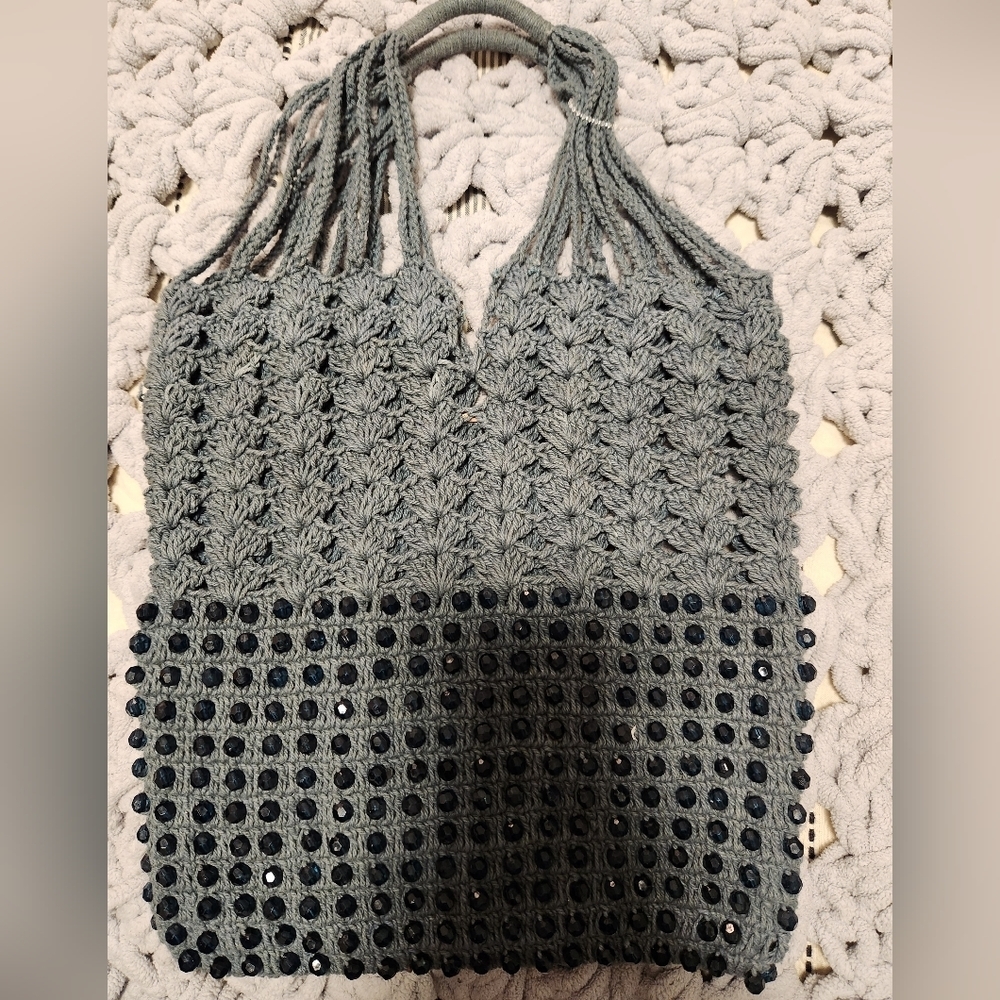 Nwot Free people studded Drawstring crochet bag with extra pouch - Picture 11 of 15
